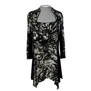 Joseph Ribkoff Dress Women’s 14 Black White Sparkles Midi Asymmetric Floral
